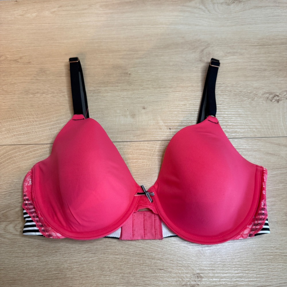 Maidenform DM7958 Hot Pink Striped Lace T-Shirt Bra 36C Underwire Adjustable